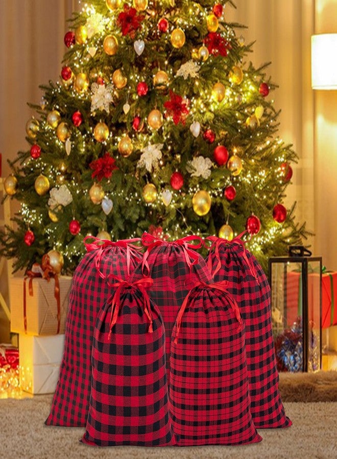 joycraft 6Pcs Cotton Christmas Drawstring Gift Bags - 2 Sizes Buffalo Plaid Christmas Bags, Red and Black Holiday Gift Sacks for Xmas, Birthday, Party Favor, Present Wrapping - Image 5